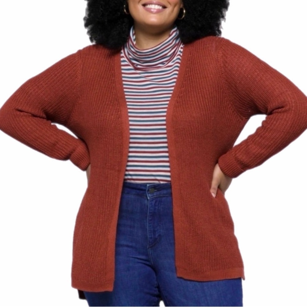 🚨New Pinque Jamelya Criss Cross Back Knit Cardigan Sweater in Artisan Rust